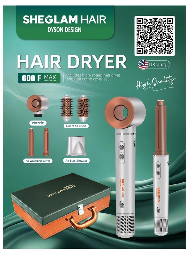 پک سشوار چندکاره شیگلم مدل Dyson Design موتور BLDC (بدون فر مو)