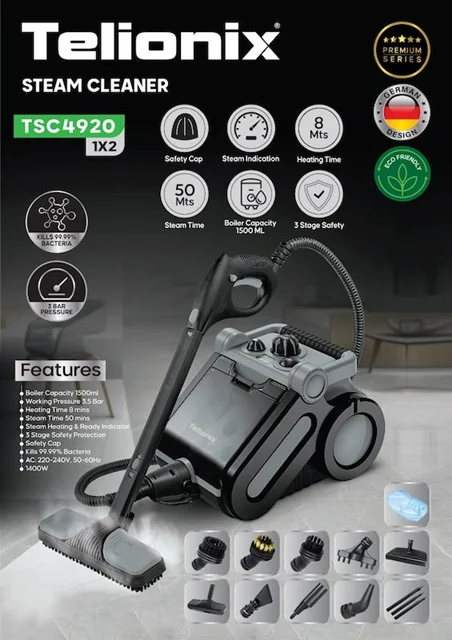 بخارشوی تلیونیکس مدل TSC4920 ظرفیت ۱.۵ لیتر فشار ۳.۵ بار